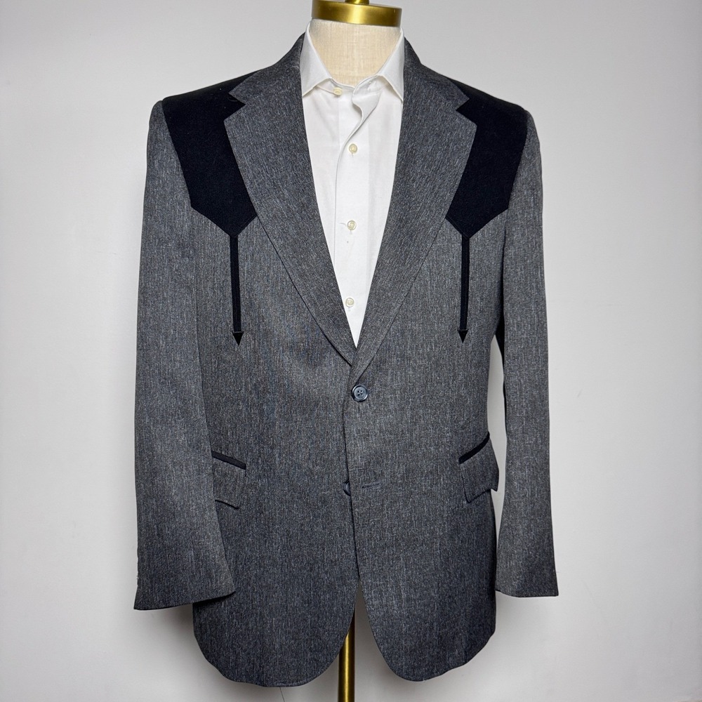 Circle S Western Blazer Mens 44R Gray Heathered Contrast Yoke Arrow Embroidery